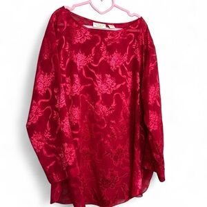 Victoria's Secret vintage red sheer floral jacquard long-sleeve sleep shirt